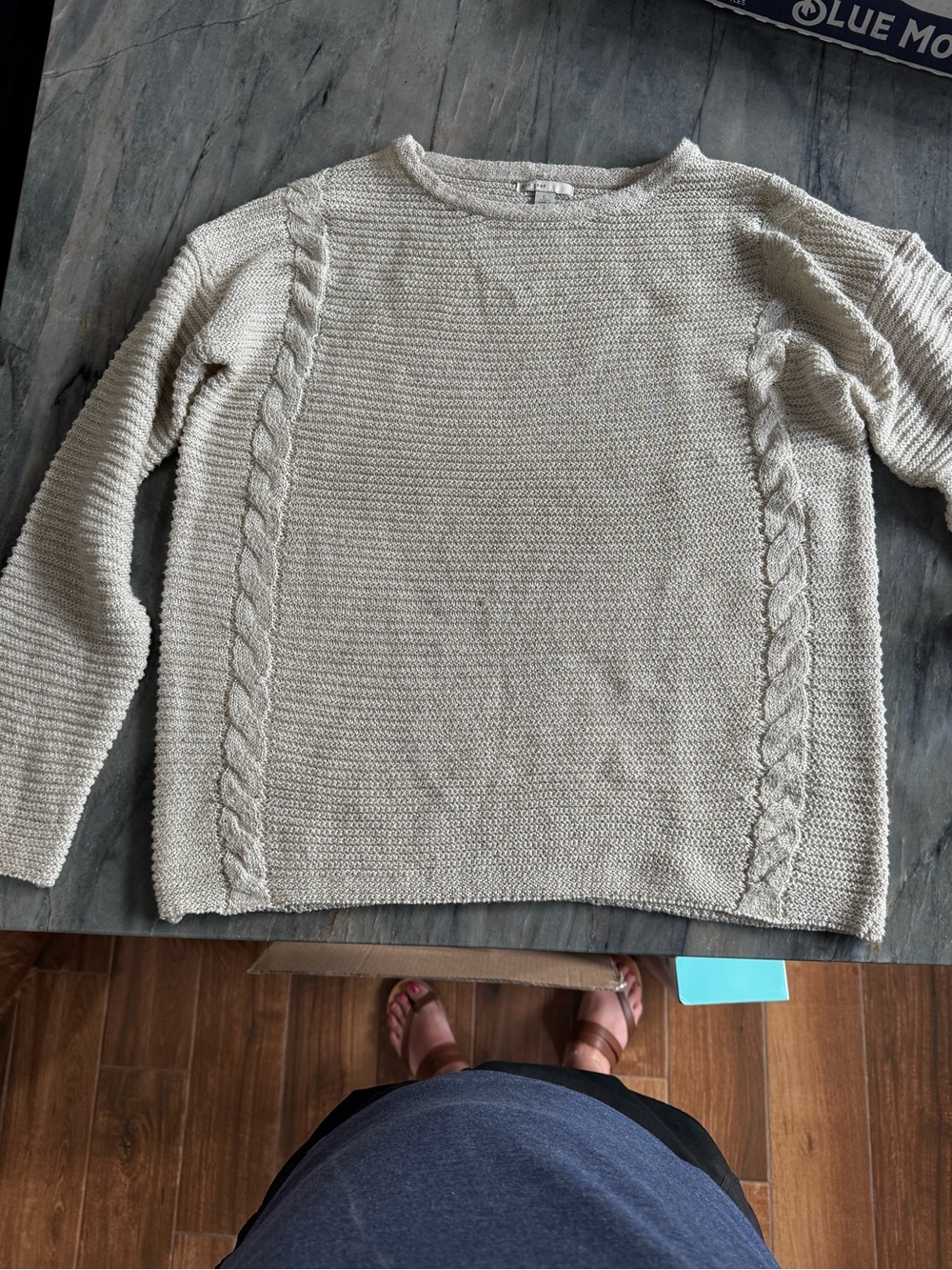 Women’s Cable-Detail Crewneck Sweater in Light Beige